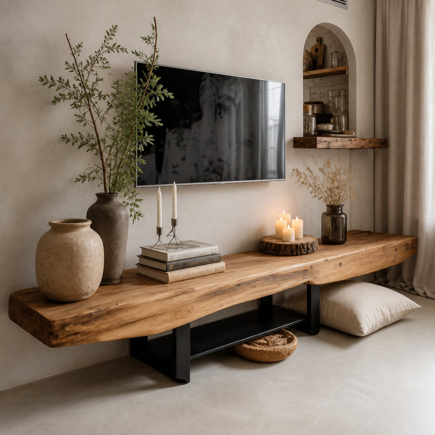 Rustic TV Shelf With Metal Legs For Minimalist Living Room - product view 2