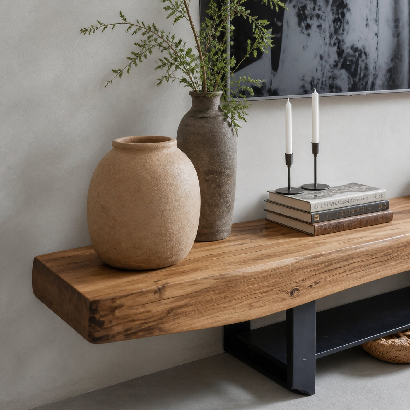 Rustic TV Shelf With Metal Legs For Minimalist Living Room - product view 3