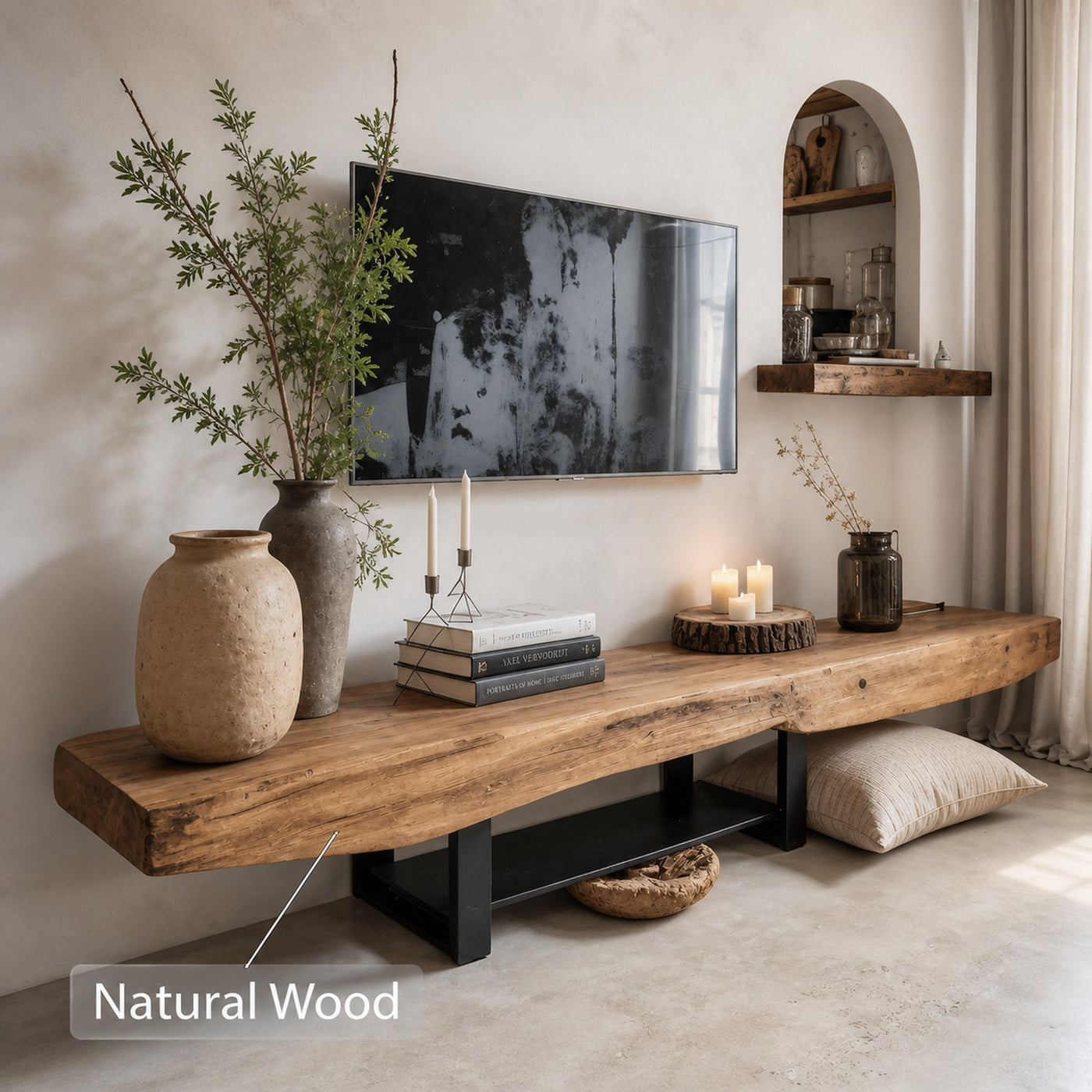 Rustic TV Shelf With Metal Legs For Minimalist Living Room - product view 5