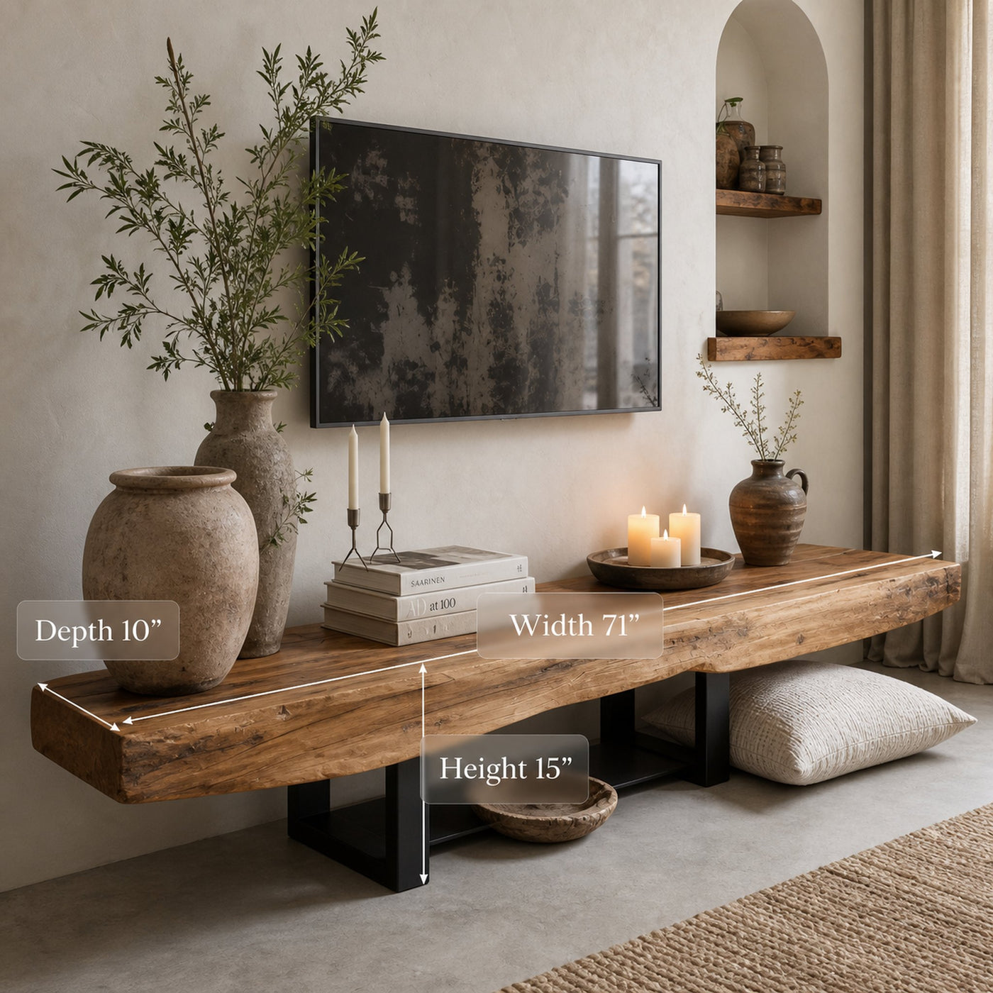 Rustic TV Shelf With Metal Legs For Minimalist Living Room - product view 6