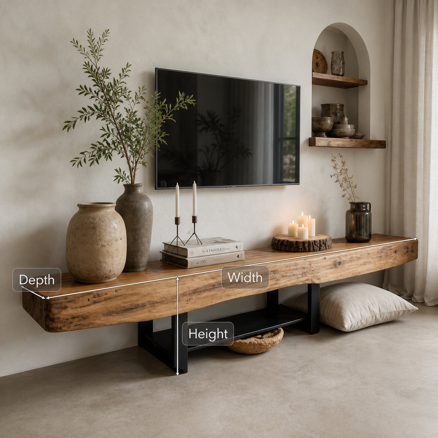 Rustic TV Shelf With Metal Legs For Minimalist Living Room - product view 7