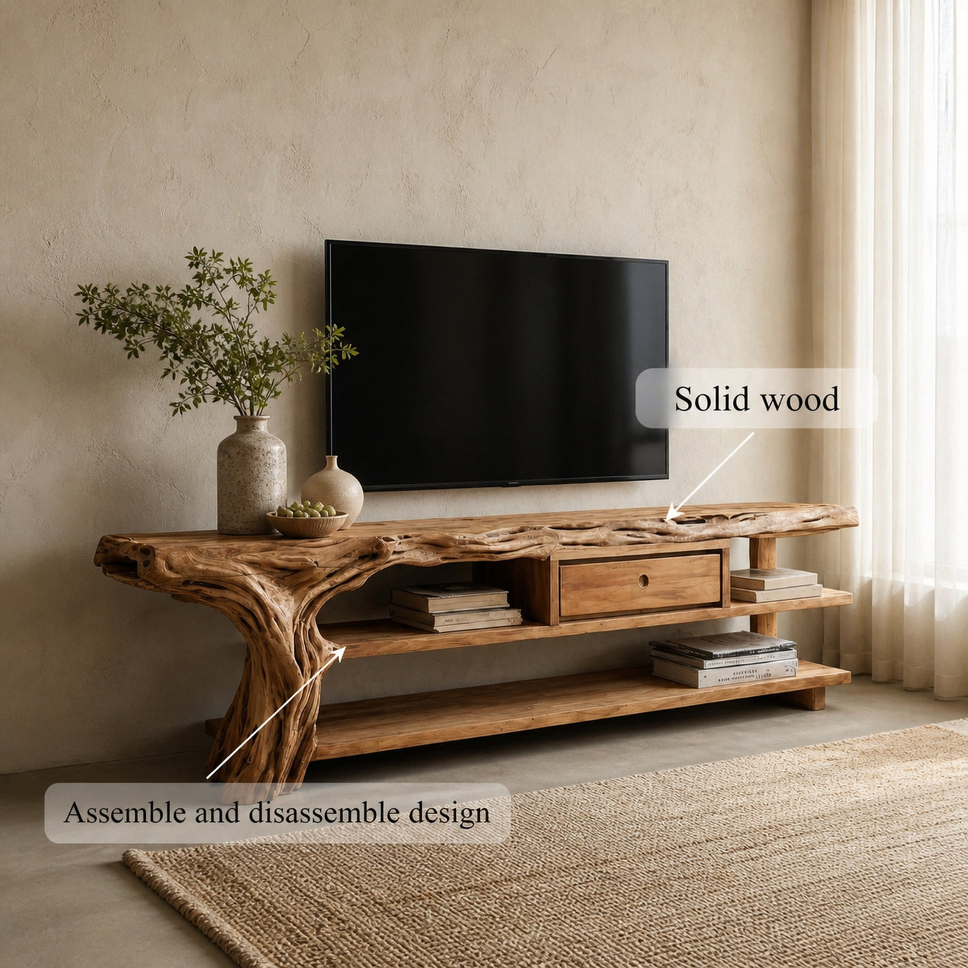 Rustic TV Stand Console For Living Room And Family Area - product view 3