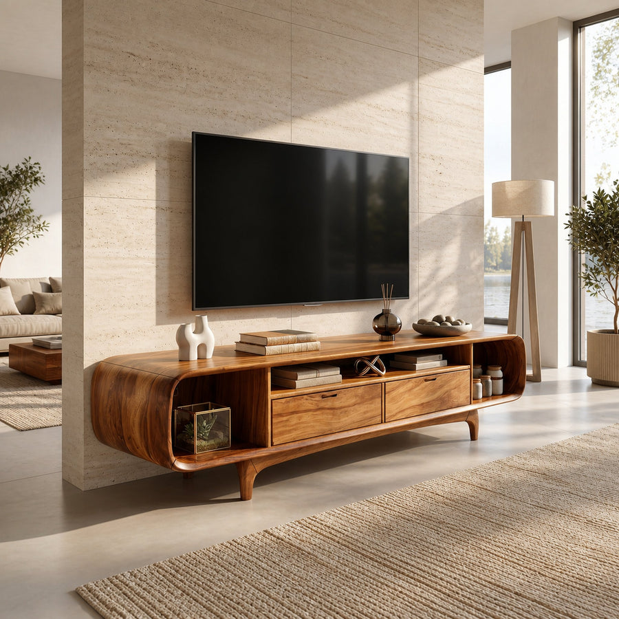 Rustic Walnut TV Cabinet For Lakeside Cabin Retreat