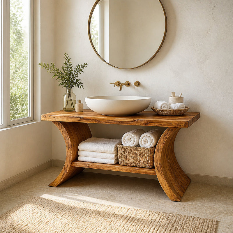 Driftform Horizon Solid Wood Bathroom Vanity with Curved Legs