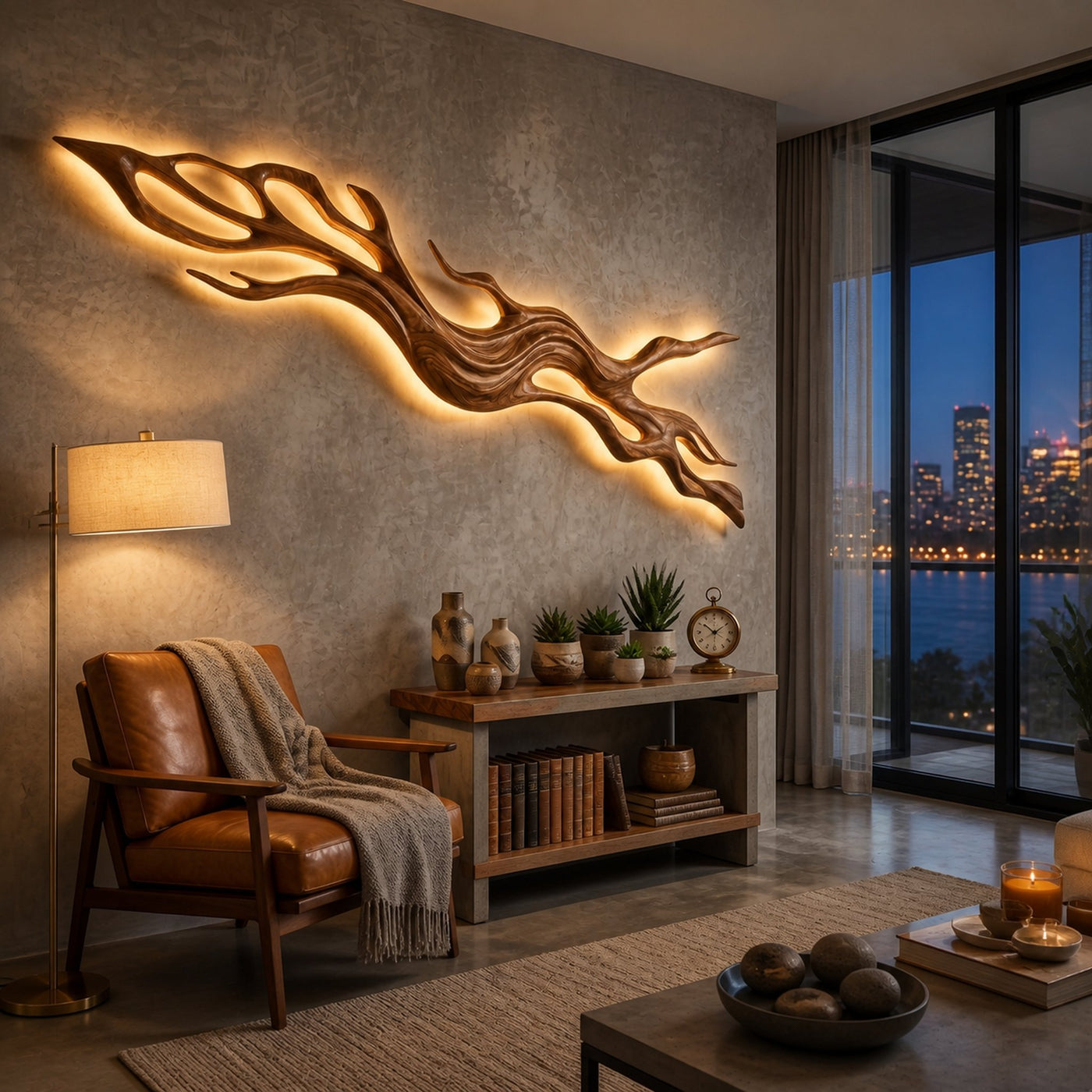Rustic Wood Wall Light With Undulating Shape For Bedroom Decor - product view 2