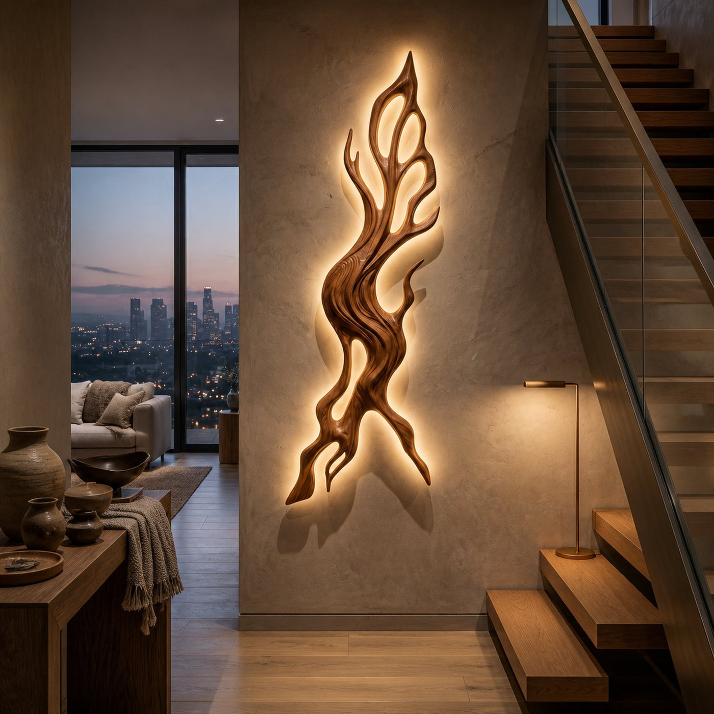 Rustic Wood Wall Light With Undulating Shape For Bedroom Decor - product view 3