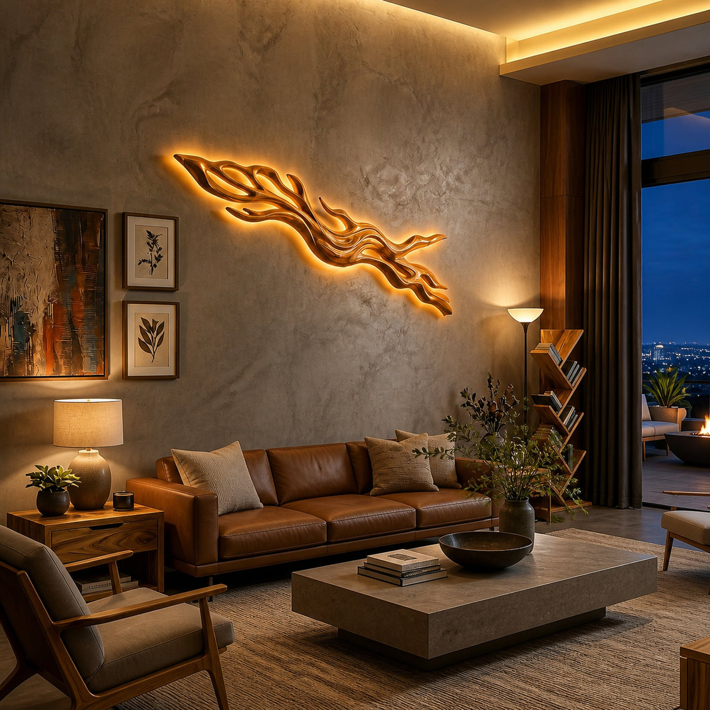 Rustic Wood Wall Light With Undulating Shape For Bedroom Decor - product view 6