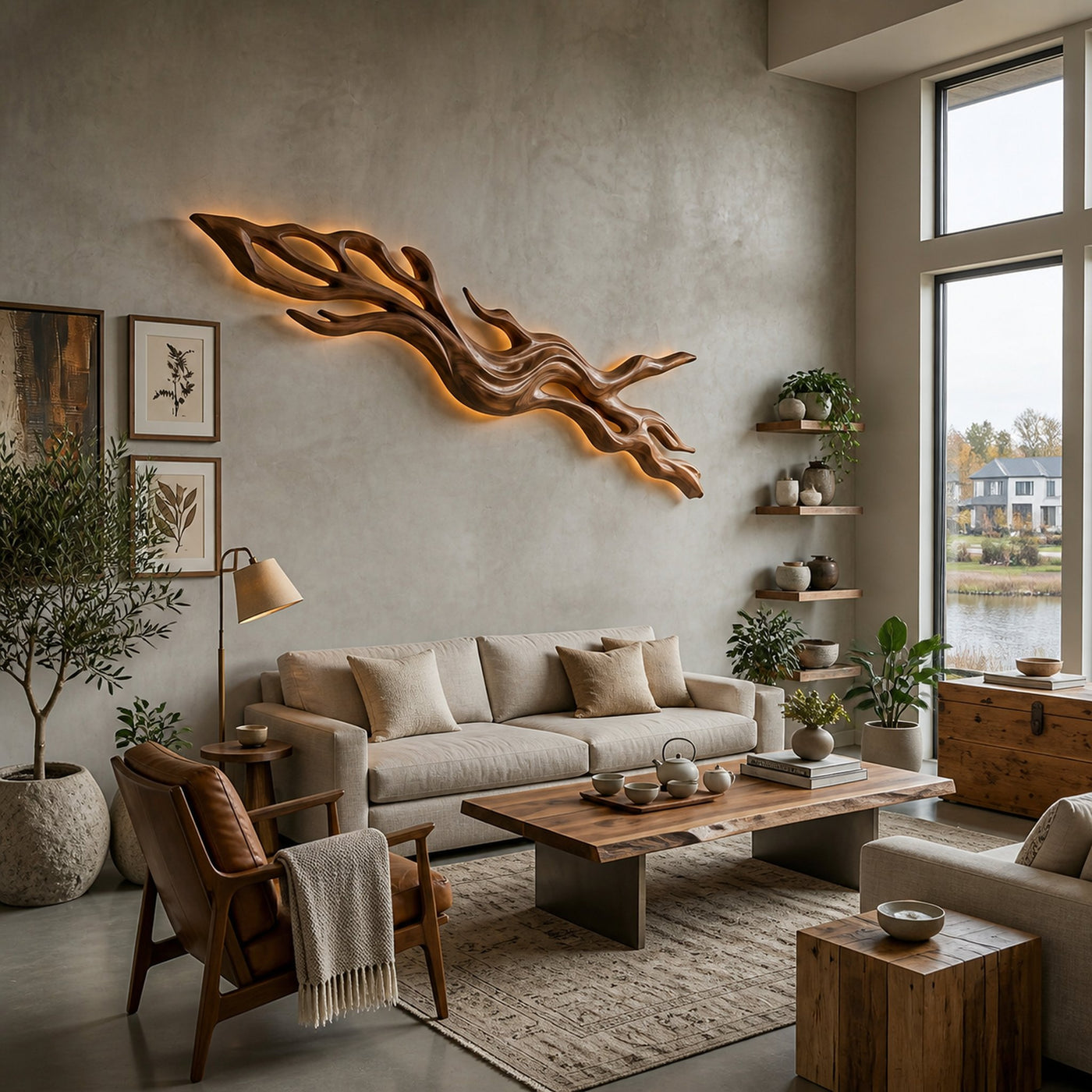 Rustic Wood Wall Light With Undulating Shape For Bedroom Decor - product view 7