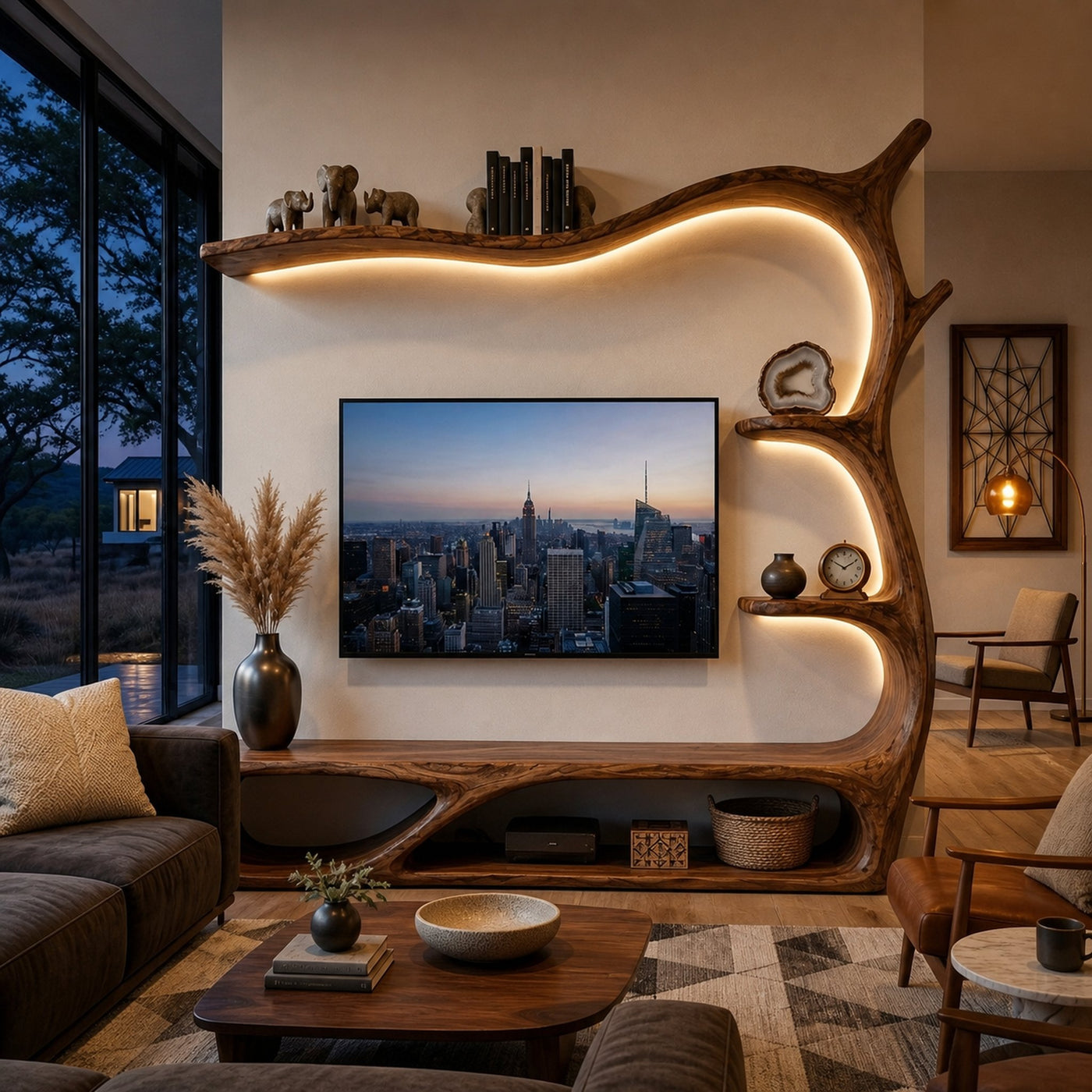 Rustic Wooden TV Stand Sculptural Flow Form For Living Furniture - product view 2