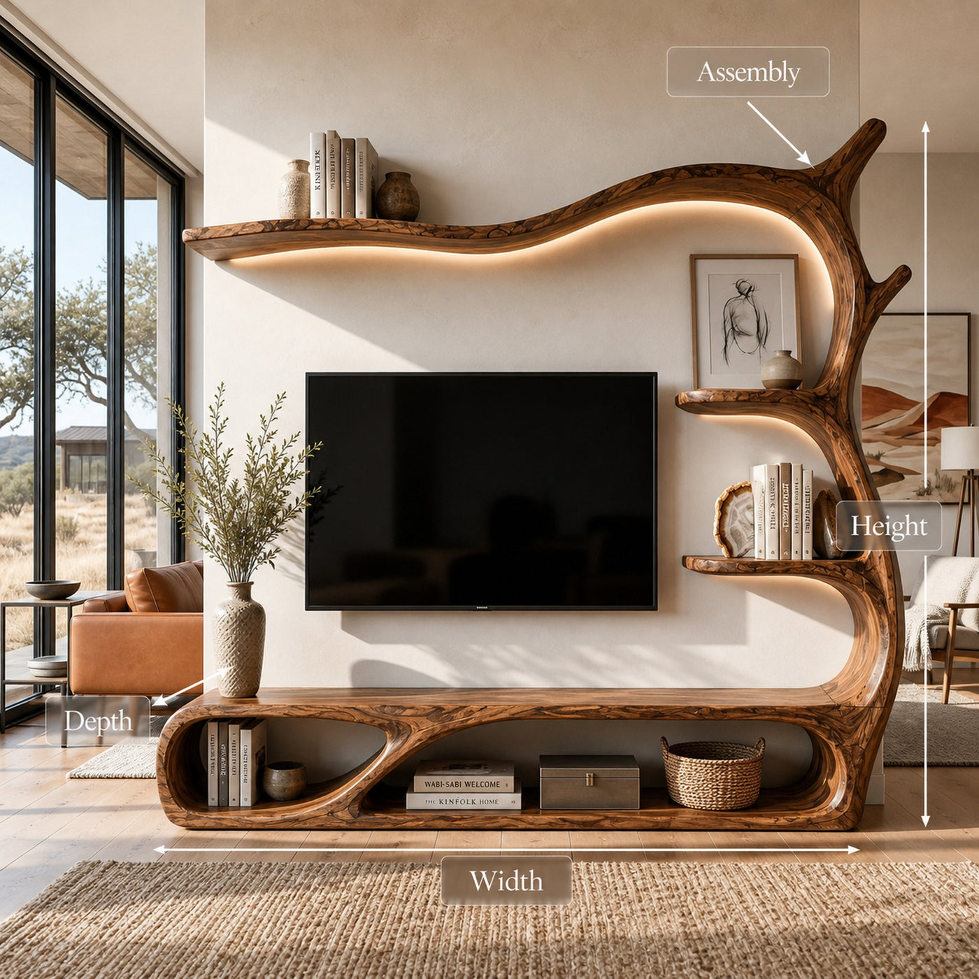 Rustic Wooden TV Stand Sculptural Flow Form For Living Furniture - product view 8
