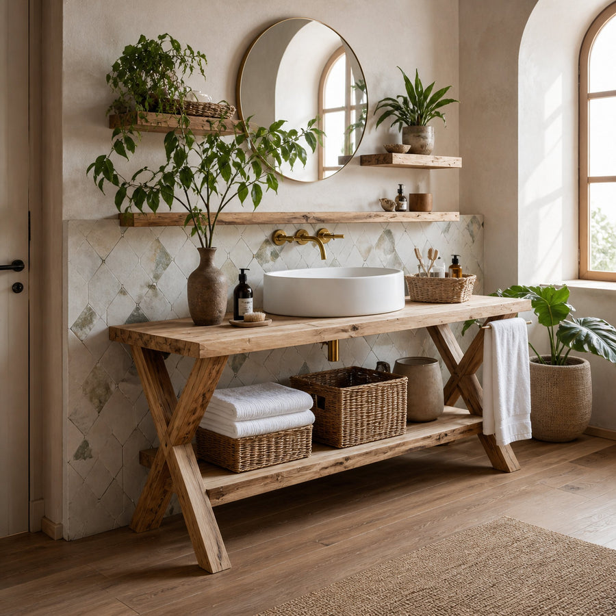 Rustic Wooden Vanity For Natural Bathroom Interiors