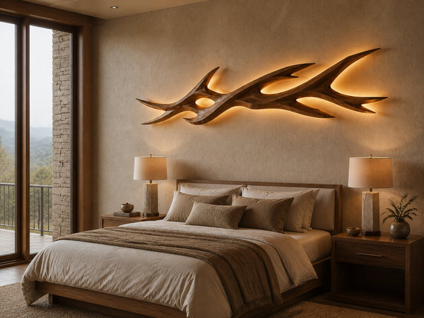 Rustic Wooden Wall Mounted Light With Branch Form For Bedroom