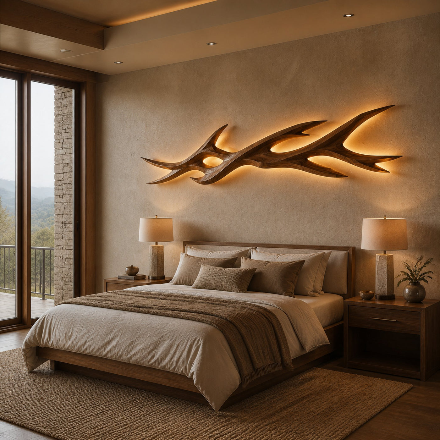 Rustic Wooden Wall Mounted Light With Branch Form For Bedroom