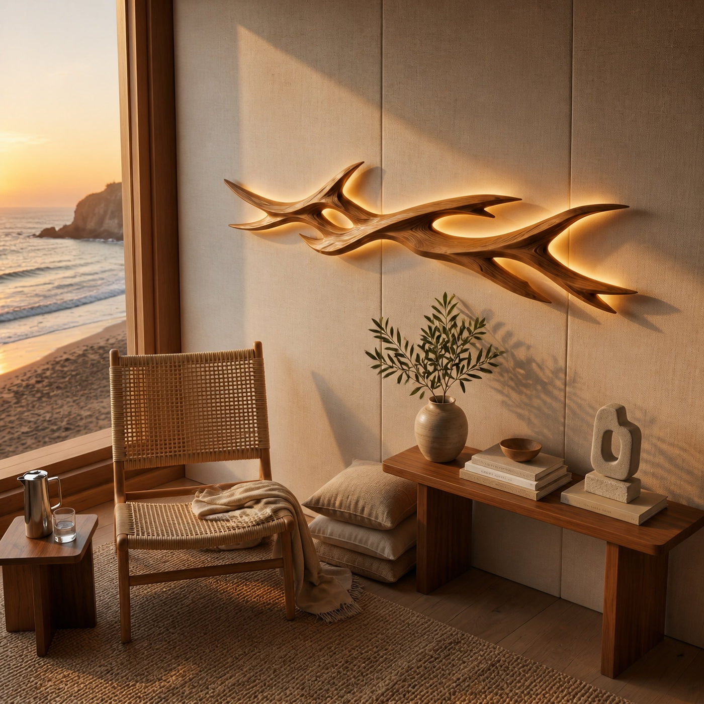 Rustic Wooden Wall Mounted Light With Branch Form For Bedroom - product view 2