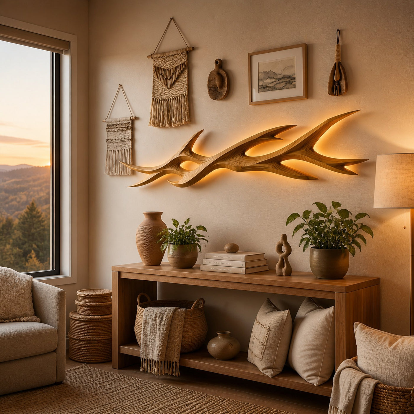 Rustic Wooden Wall Mounted Light With Branch Form For Bedroom - product view 5