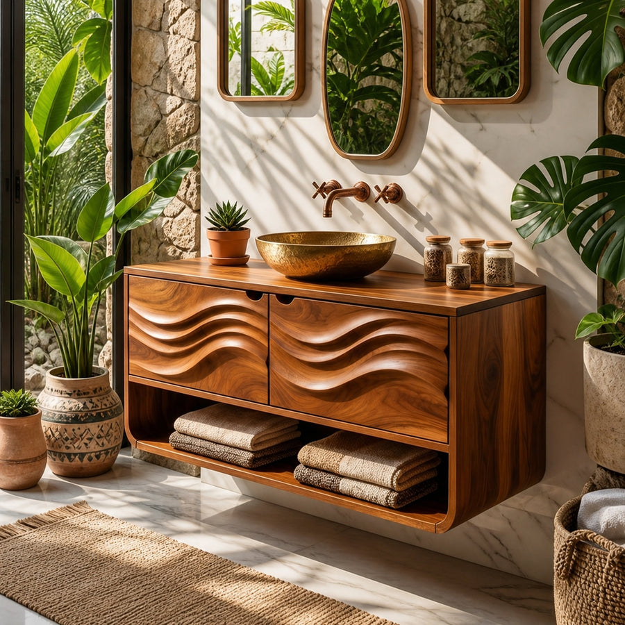 Scandinavian Floating Vanity With Cabinet For Apartment