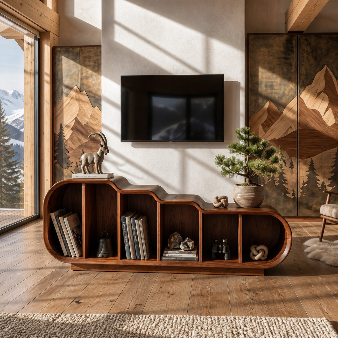 Scandinavian Linear TV Console For Media Lounge Interior