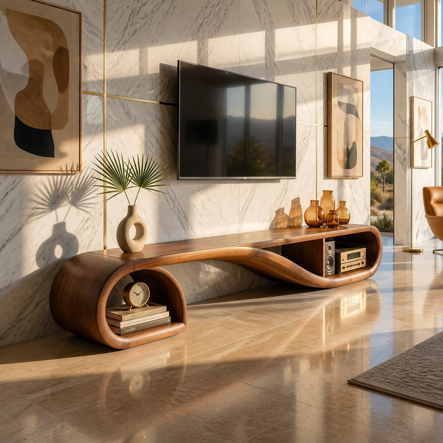 Scandinavian Sculptural TV Console For Resort Interior Space