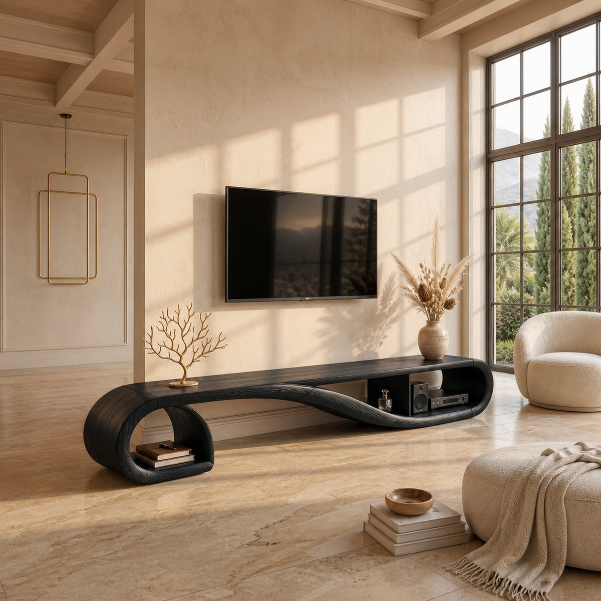 Lariat Coastline Solid Wood TV Stand with Loop Base - product view 4