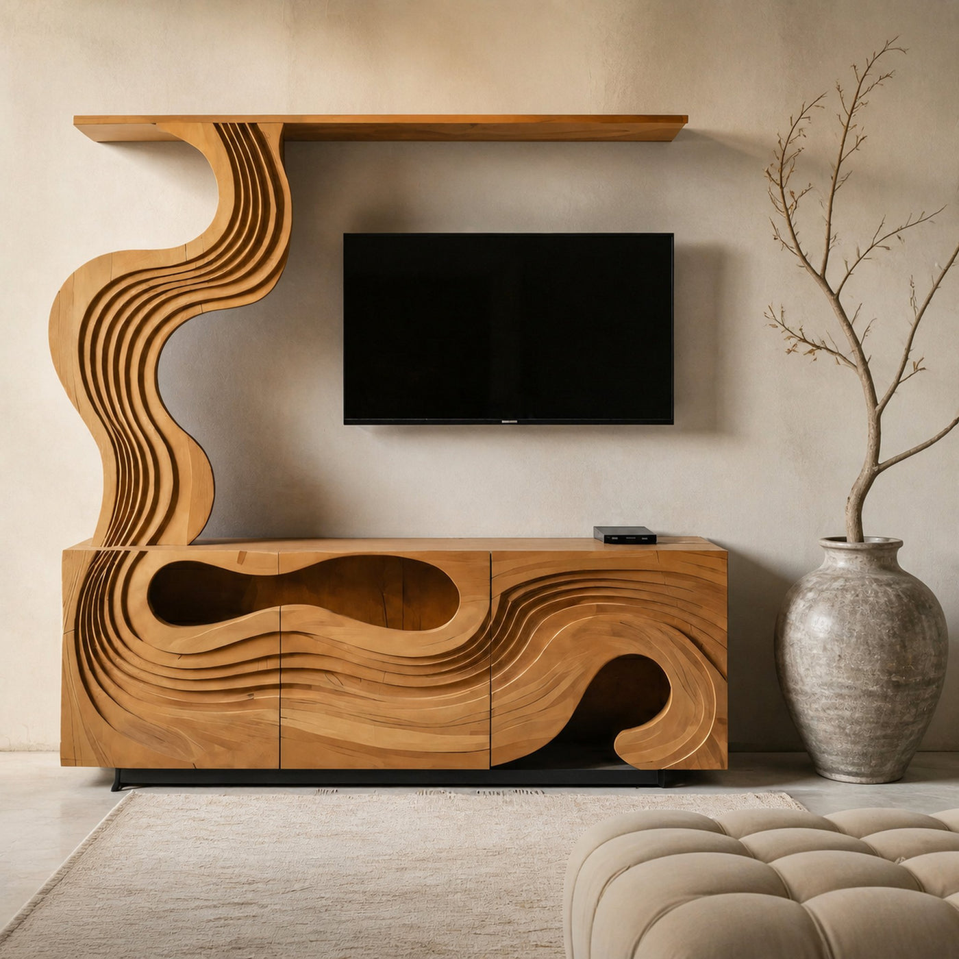 Sculptural TV Console With Wave Layers Entertainment Cabinet For Living Room And Media Wall - product view 2