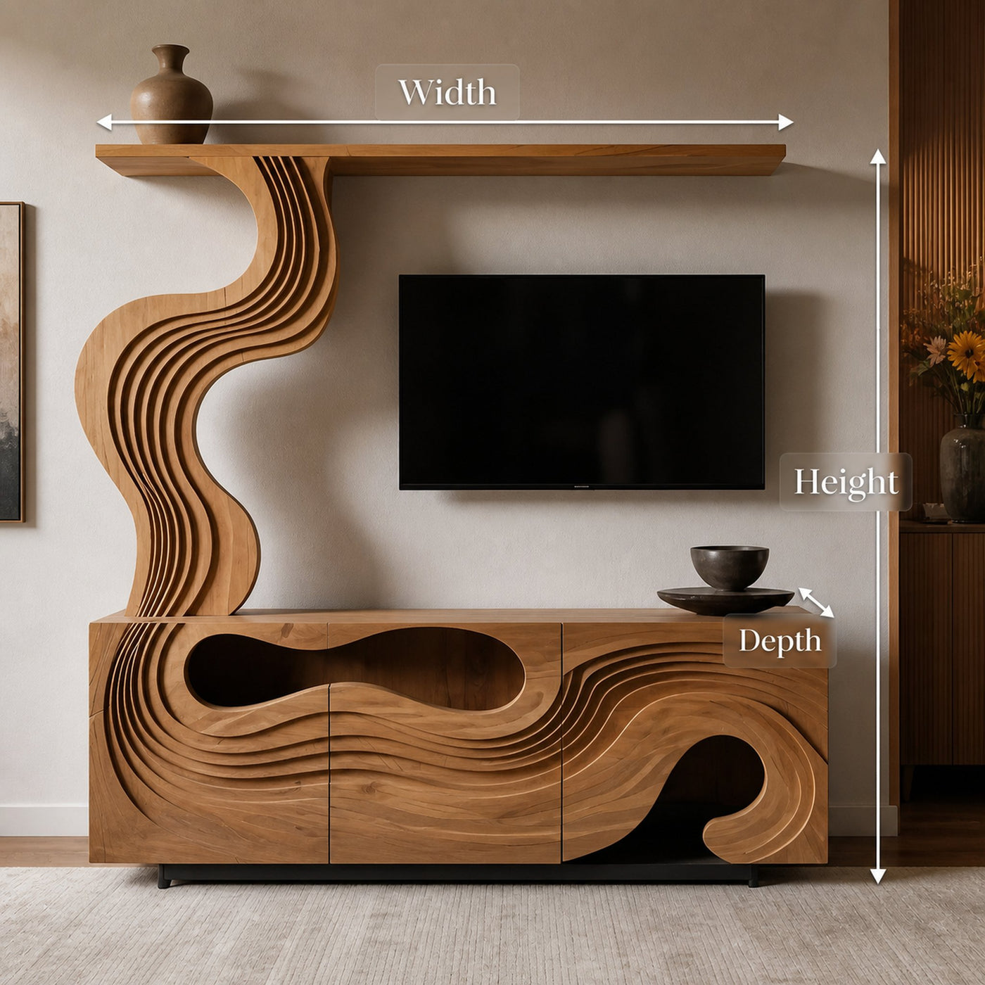 Sculptural TV Console With Wave Layers Entertainment Cabinet For Living Room And Media Wall - product view 8