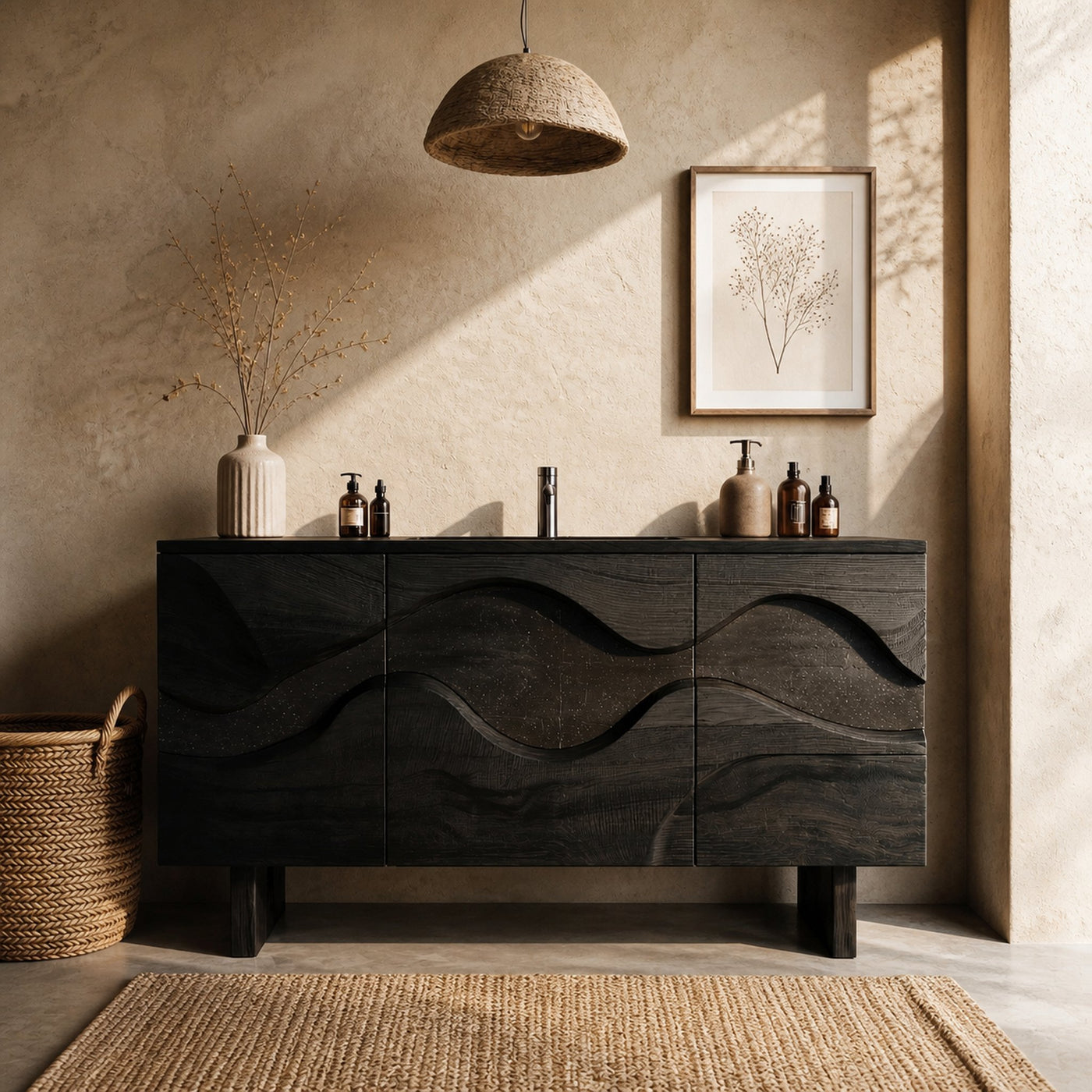 Sculptural Wave Bathroom Vanity Solid Wood Curved Front Cabinet Design Bathroom And Vanity Space - product view 4