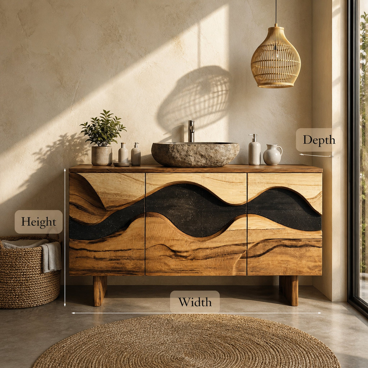 Sculptural Wave Bathroom Vanity Solid Wood Curved Front Cabinet Design Bathroom And Vanity Space - product view 8