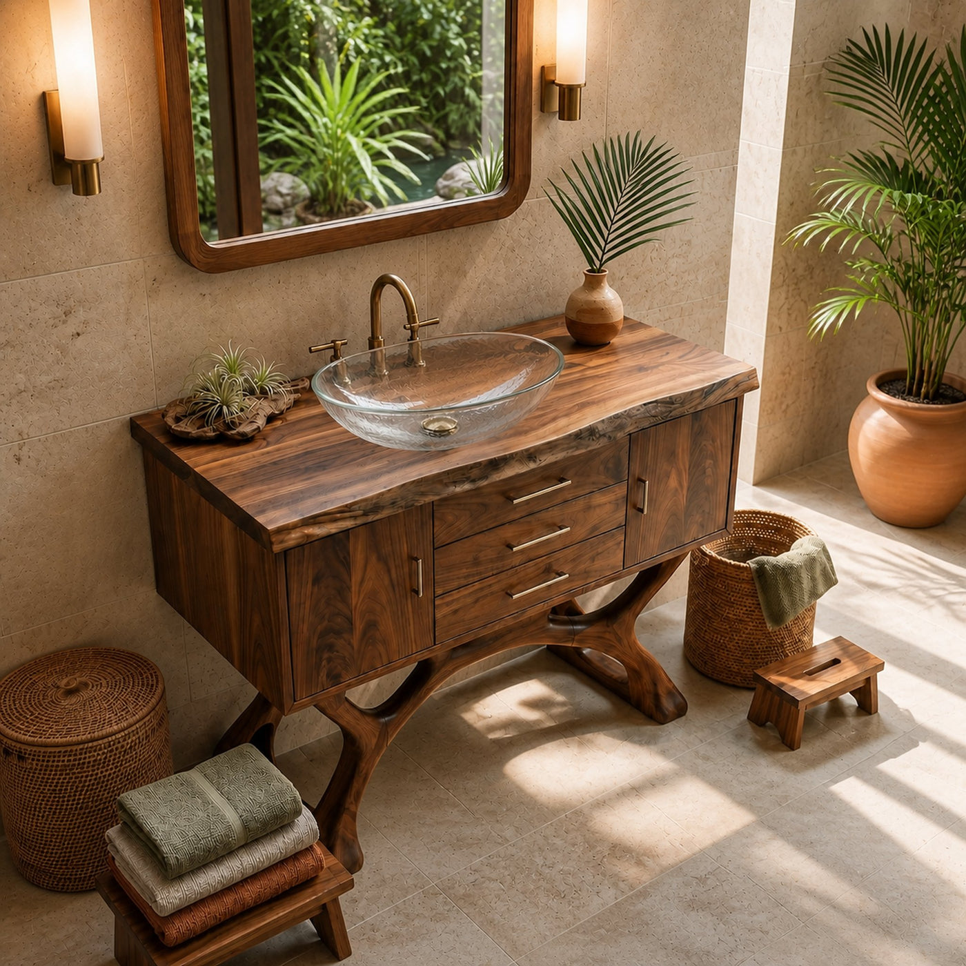 Tropical Wood Vanity Cabinet For Resort Bathroom - product view 2