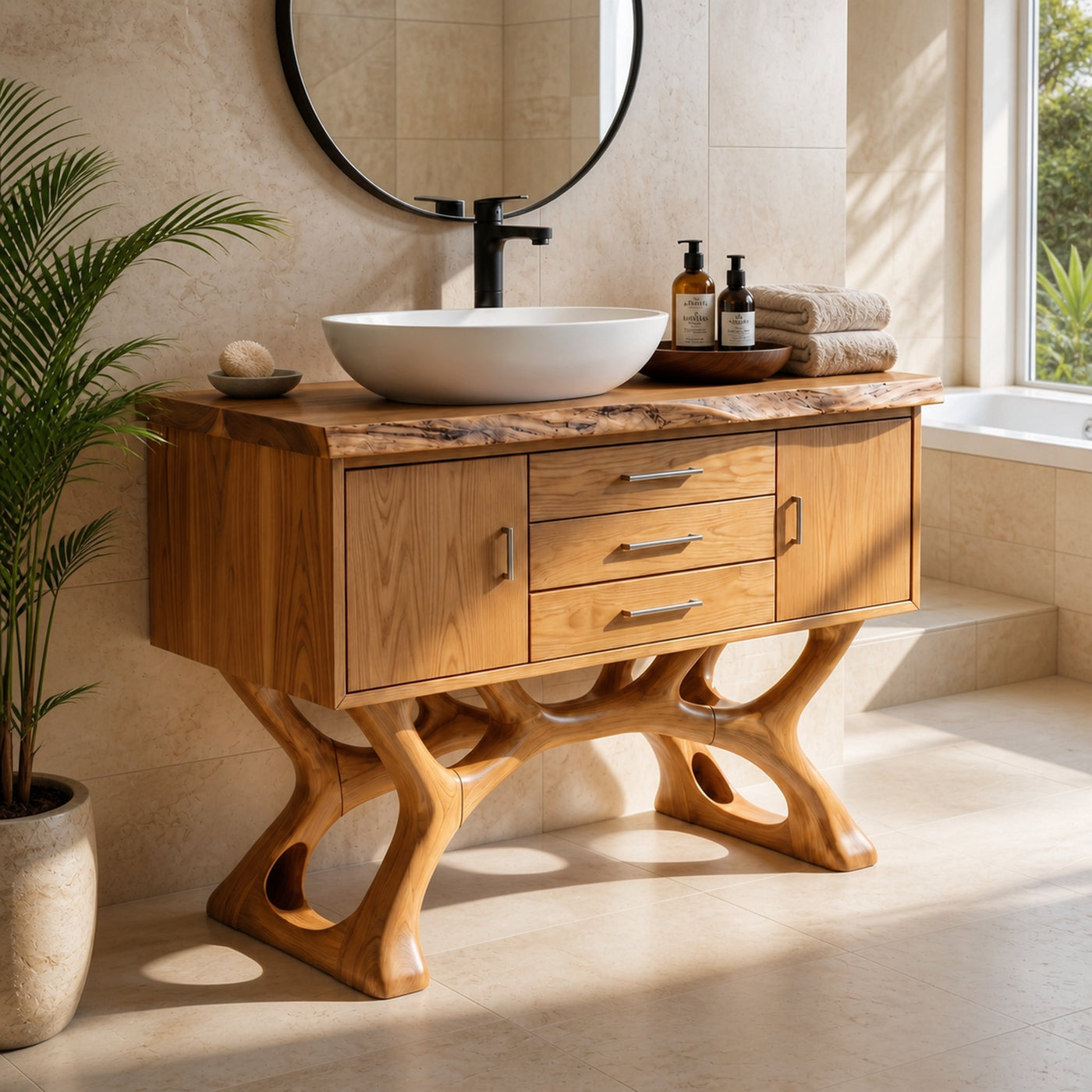 Tropical Wood Vanity Cabinet For Resort Bathroom - product view 5