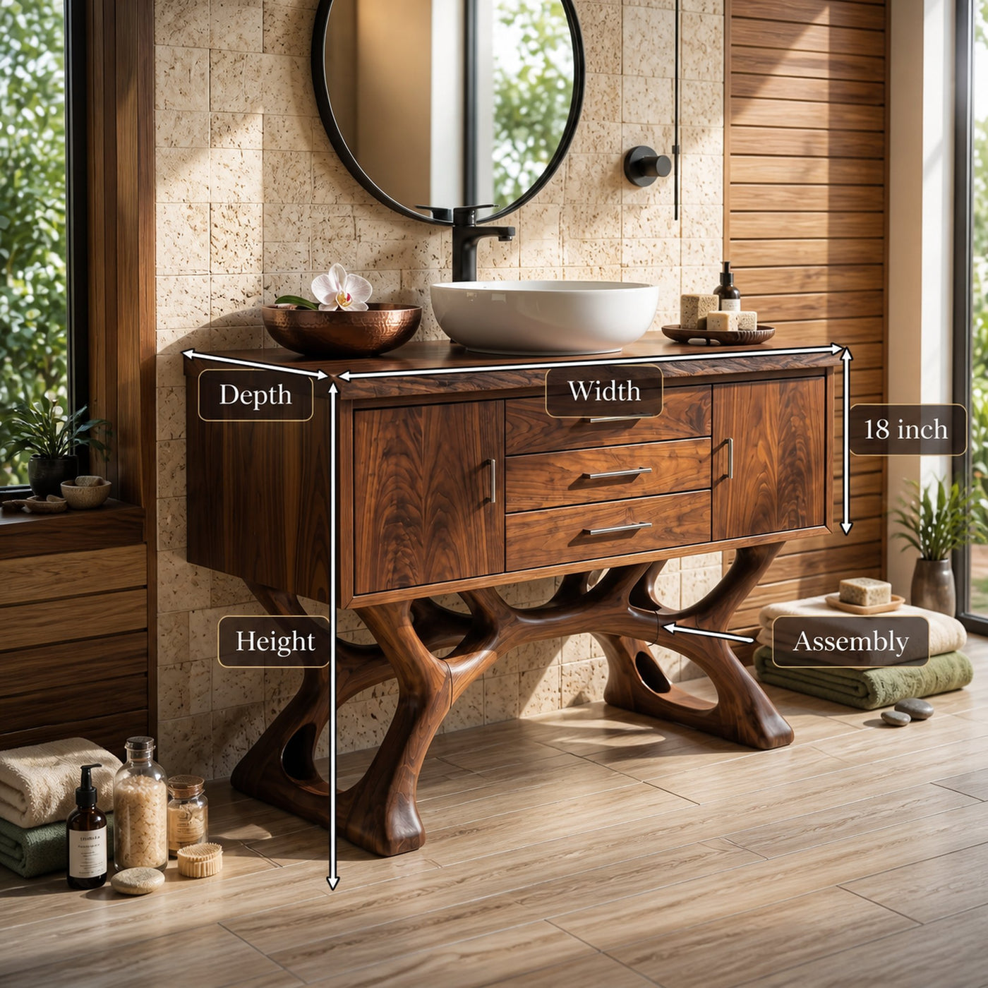 Tropical Wood Vanity Cabinet For Resort Bathroom - product view 8
