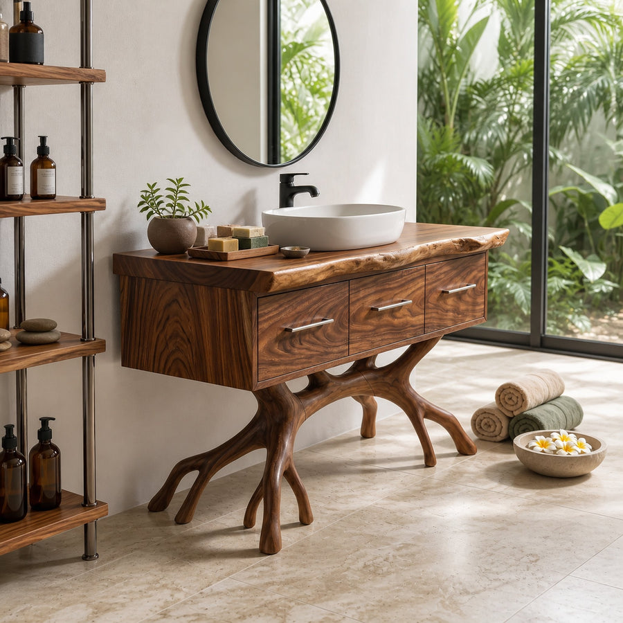 Tropical Wooden Vanity Cabinet With Drawers Spa Bathroom