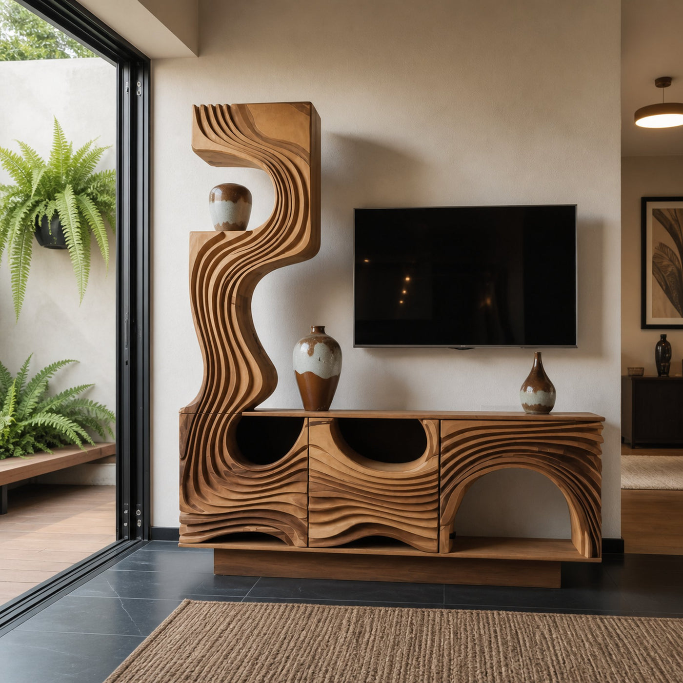 Wavy Sculptural TV Console Media Cabinet For Living Room And Lounge - product view 2