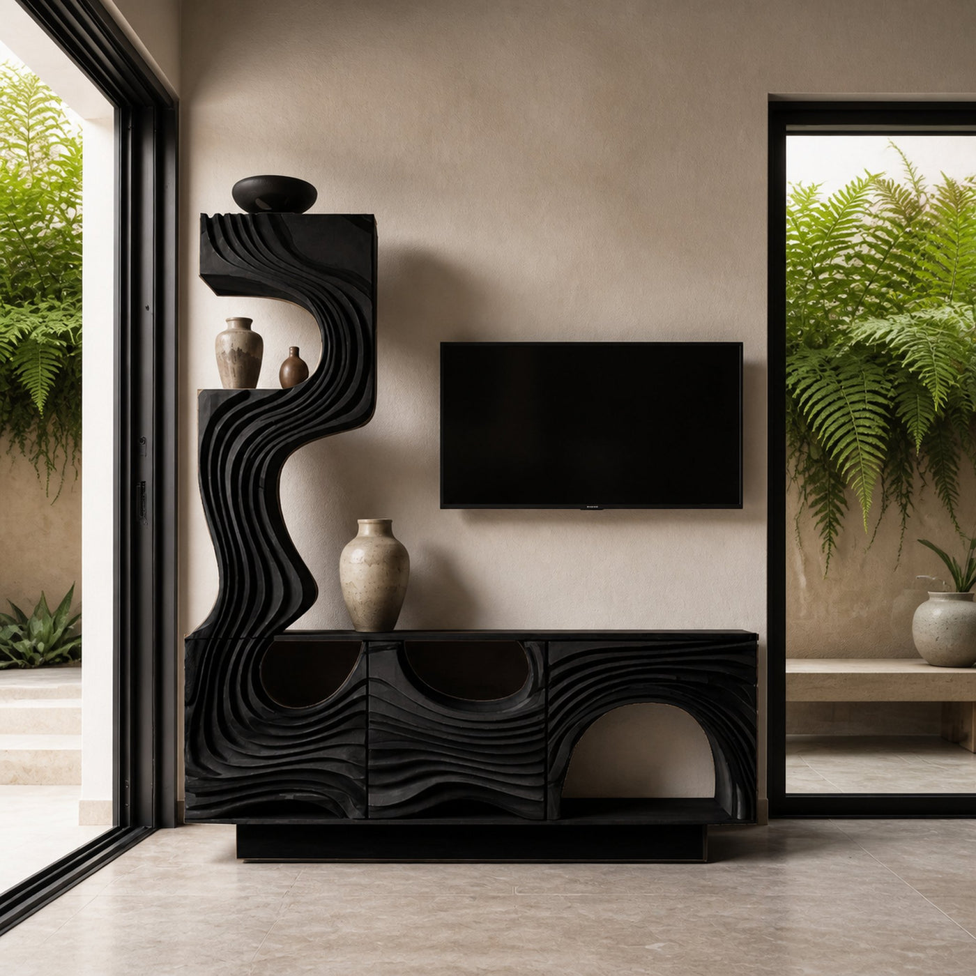 Wavy Sculptural TV Console Media Cabinet For Living Room And Lounge - product view 4