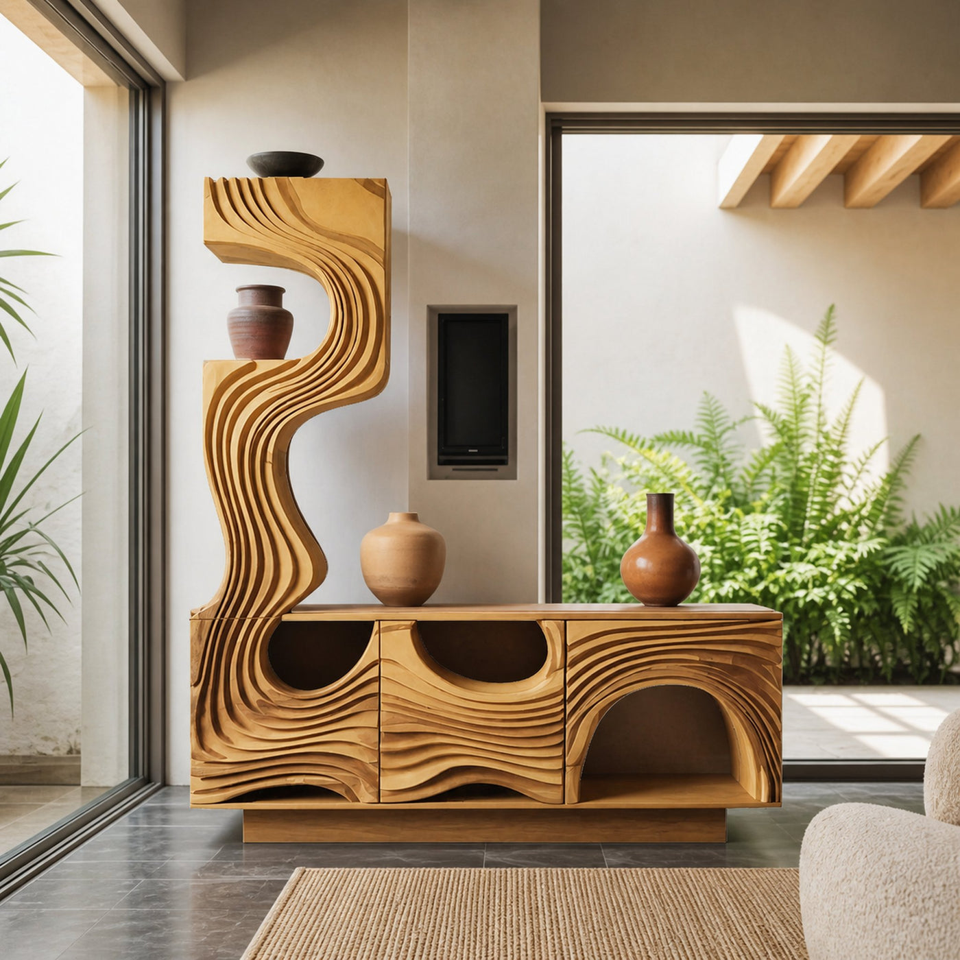 Wavy Sculptural TV Console Media Cabinet For Living Room And Lounge - product view 5