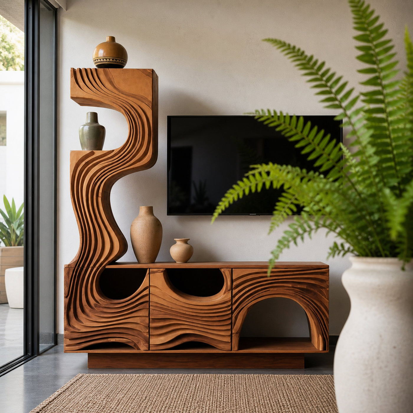 Wavy Sculptural TV Console Media Cabinet For Living Room And Lounge - product view 6