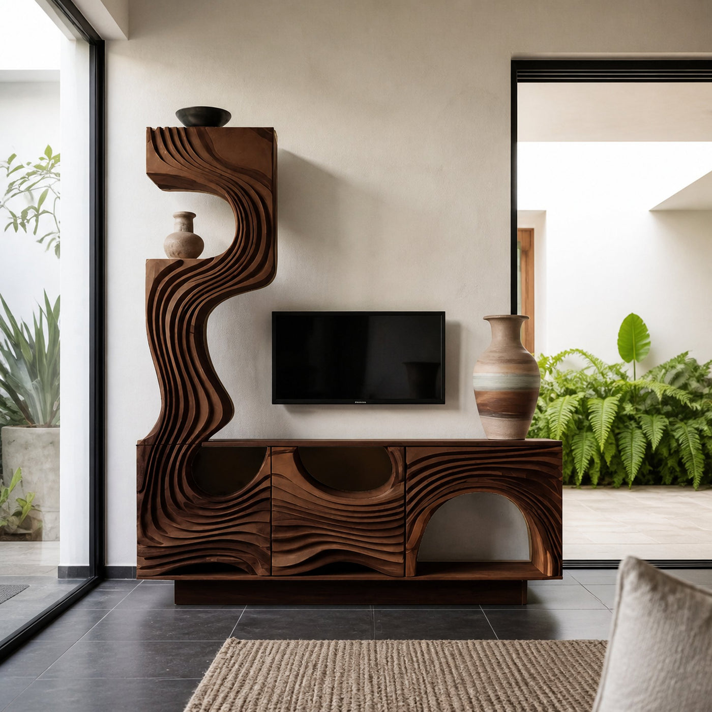 Wavy Sculptural TV Console Media Cabinet For Living Room And Lounge - product view 7
