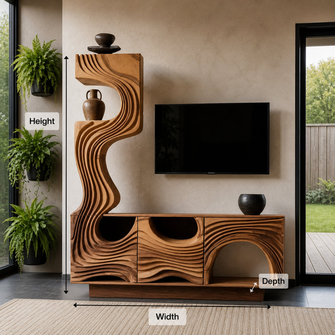 Wavy Sculptural TV Console Media Cabinet For Living Room And Lounge - product view 8