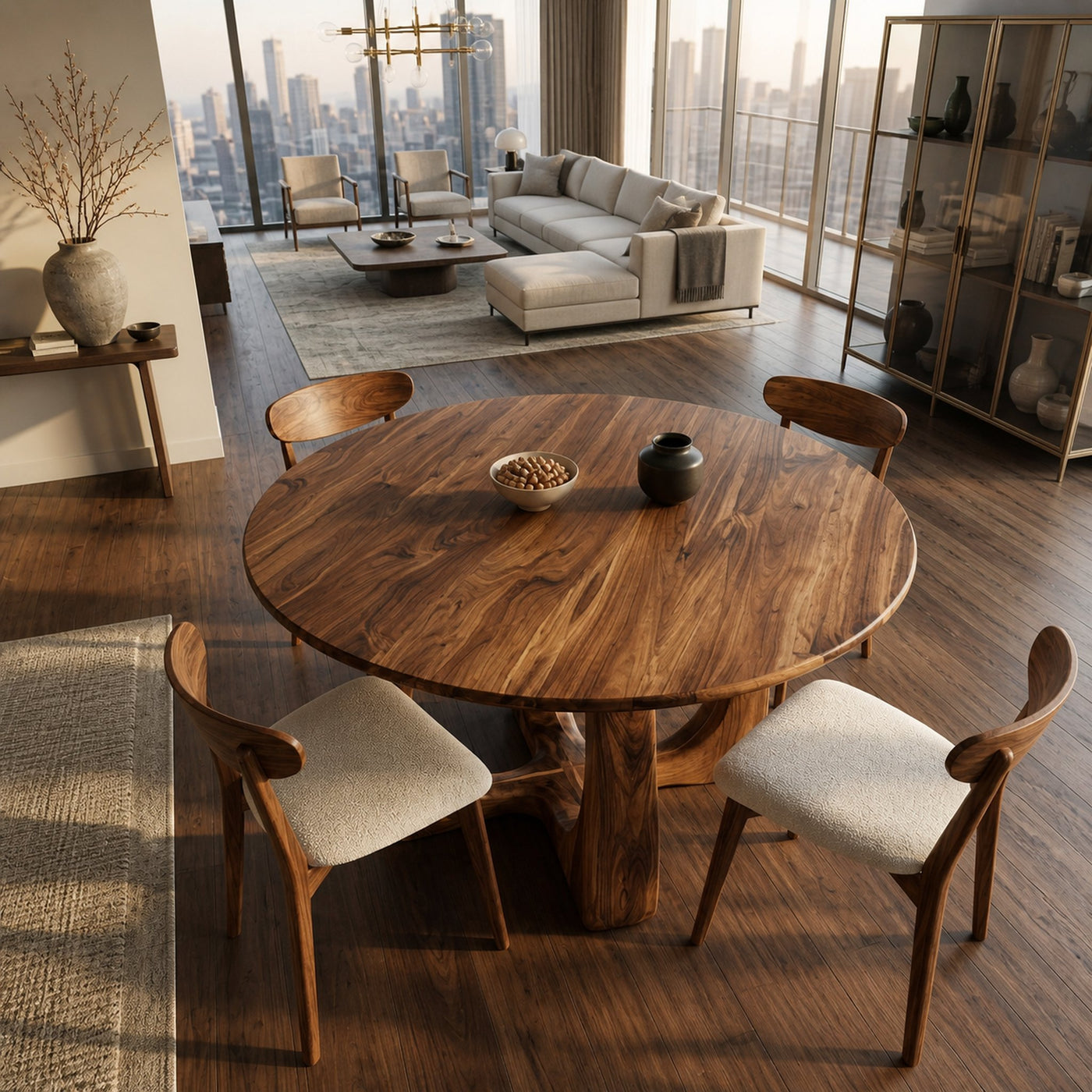 Wooden Round Dining Table With Artistic Base For Dining Room - product view 2