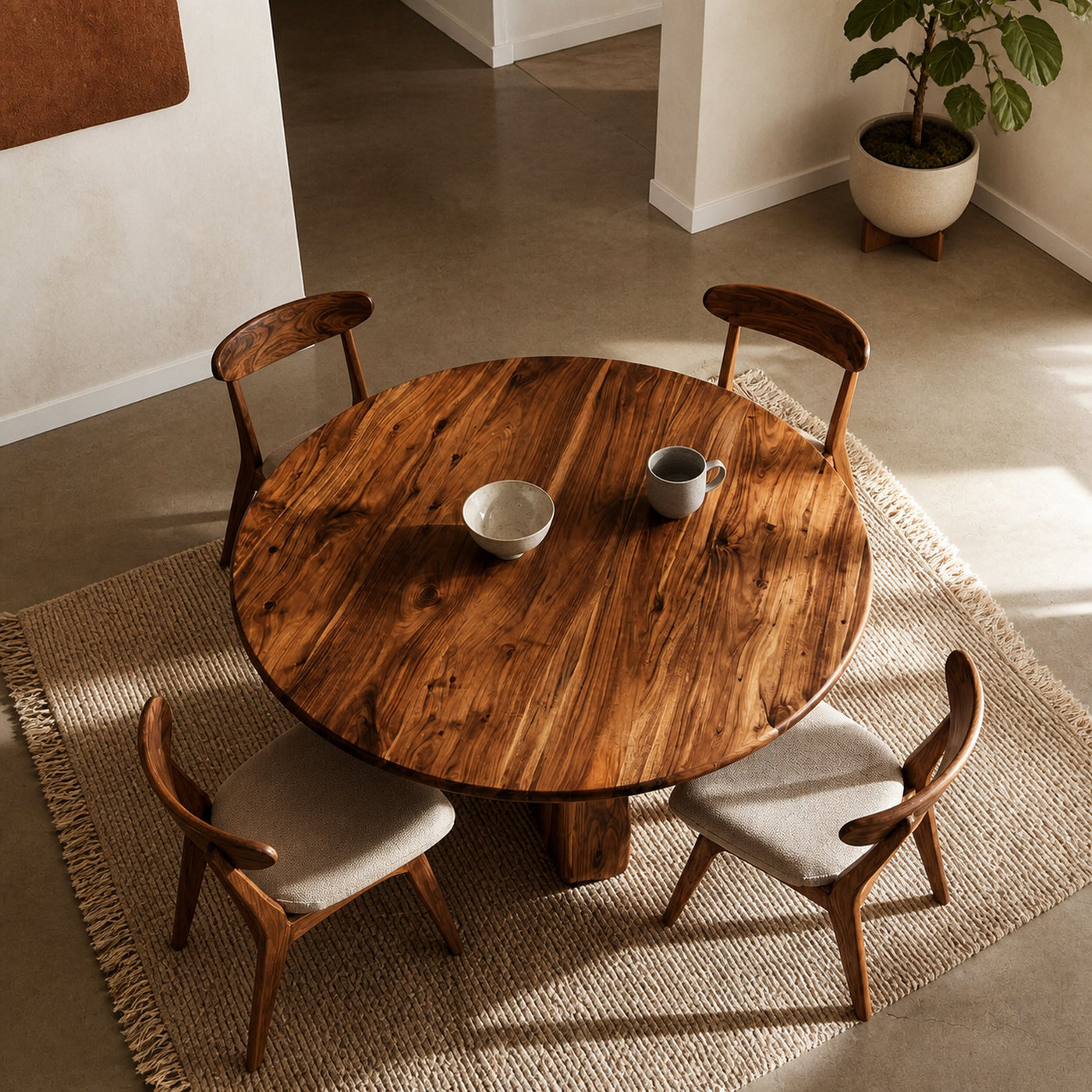 Wooden Round Dining Table With Artistic Base For Dining Room - product view 3