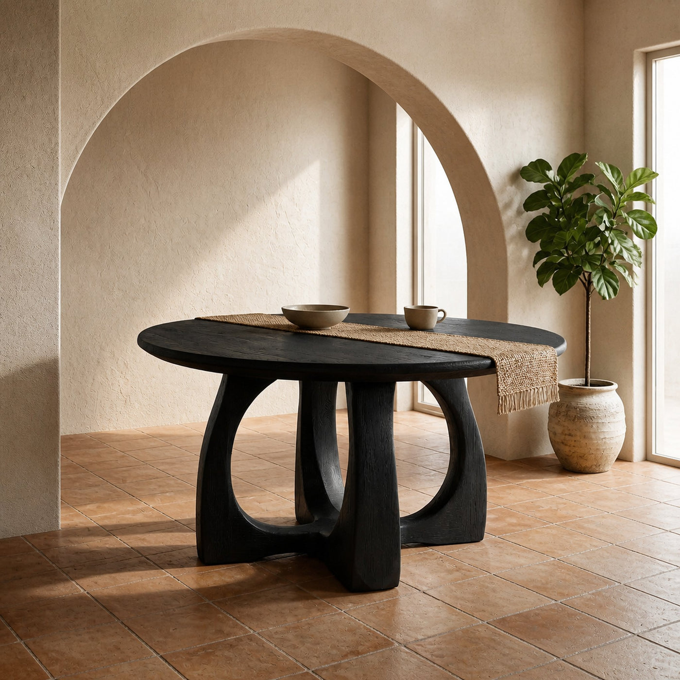 Wooden Round Dining Table With Artistic Base For Dining Room - product view 4