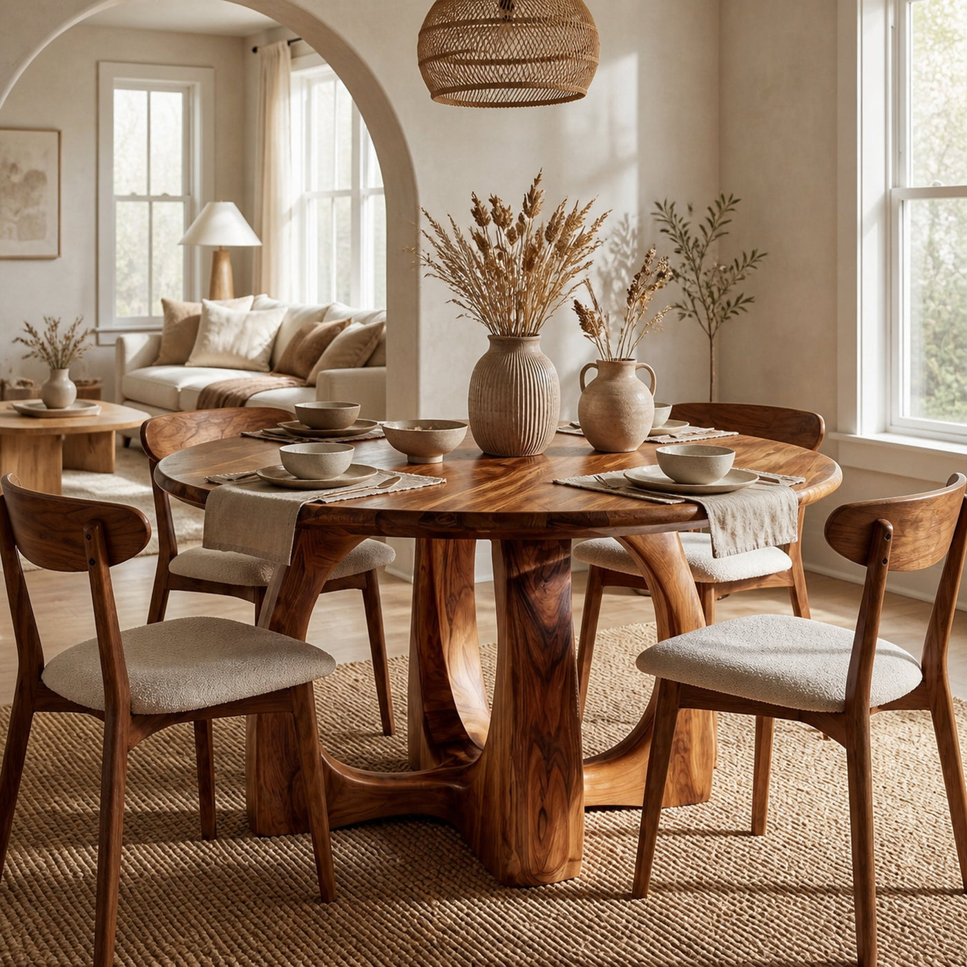 Wooden Round Dining Table With Artistic Base For Dining Room - product view 6