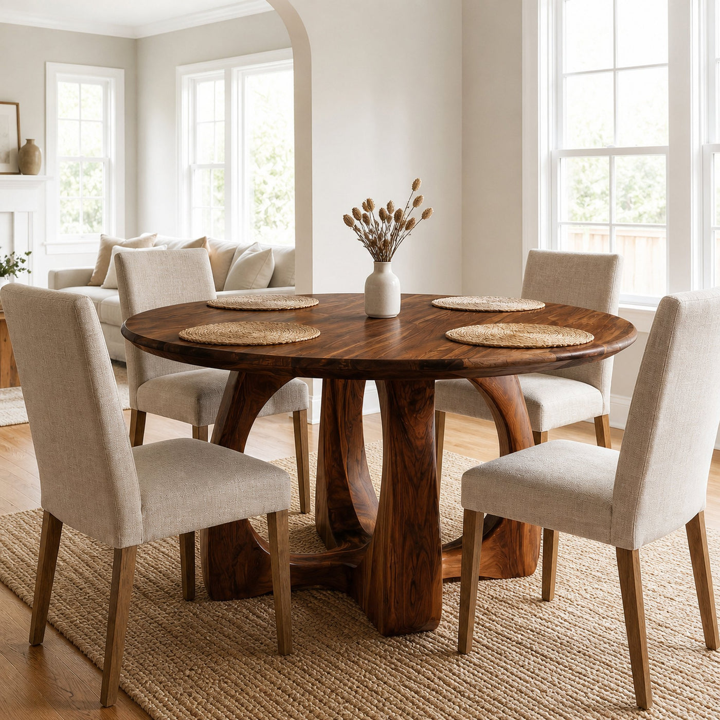 Wooden Round Dining Table With Artistic Base For Dining Room - product view 7