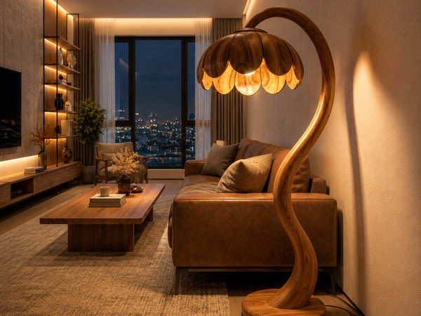 Frond Sundown Floor Lamp with Arching Stem (Wood Body Only)