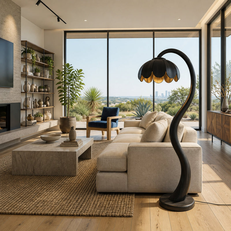 Frond Sundown Floor Lamp with Arching Stem (Wood Body Only)