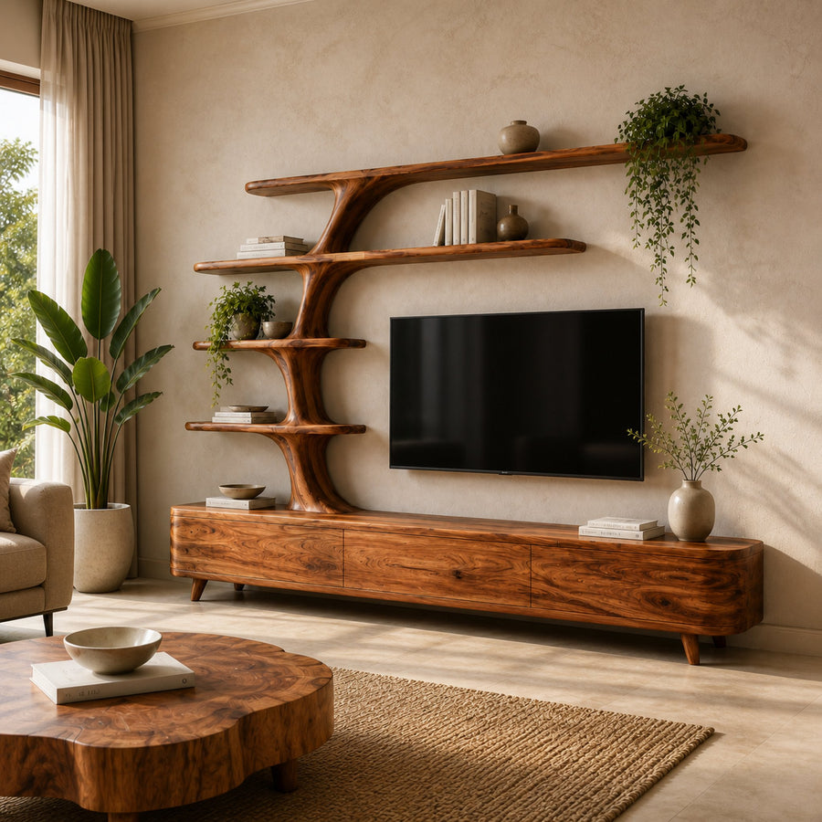 Wooden TV Console For Contemporary Living Room Interior