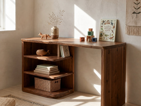 Scandinavian Desk With Built In Storage Shelves For Home Office And Workspace