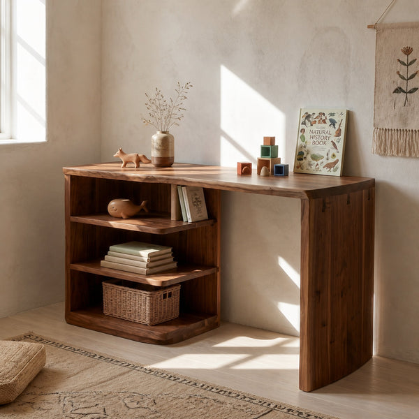 Scandinavian Desk With Built In Storage Shelves For Home Office And Workspace
