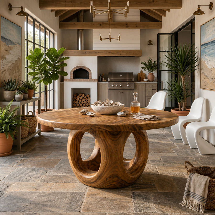 Coastal Round Kitchen Table For Outdoor Kitchen