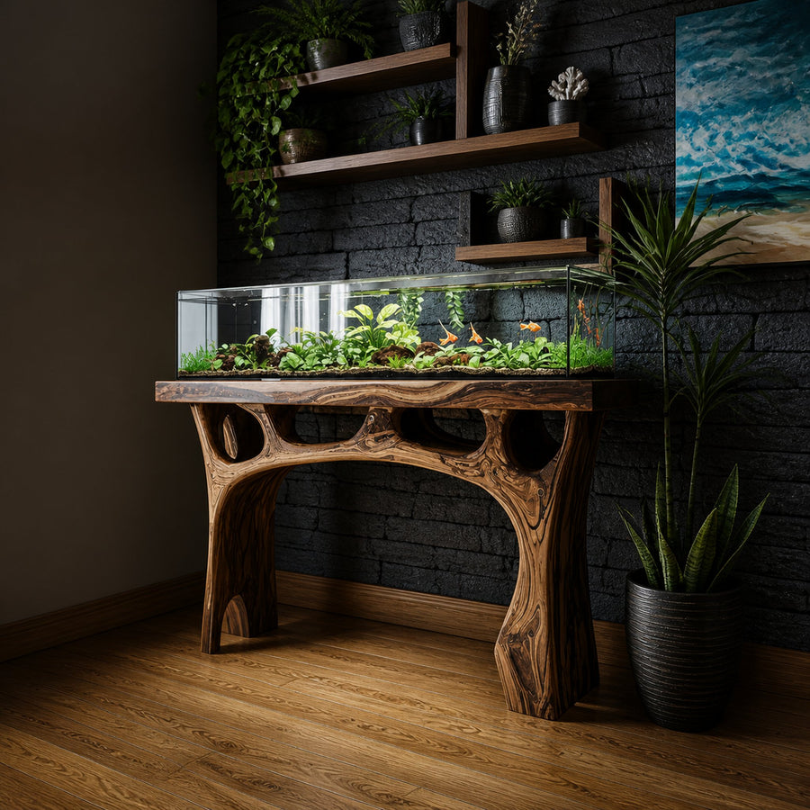 Handmade Coffee Table With Built-in Aquarium Design