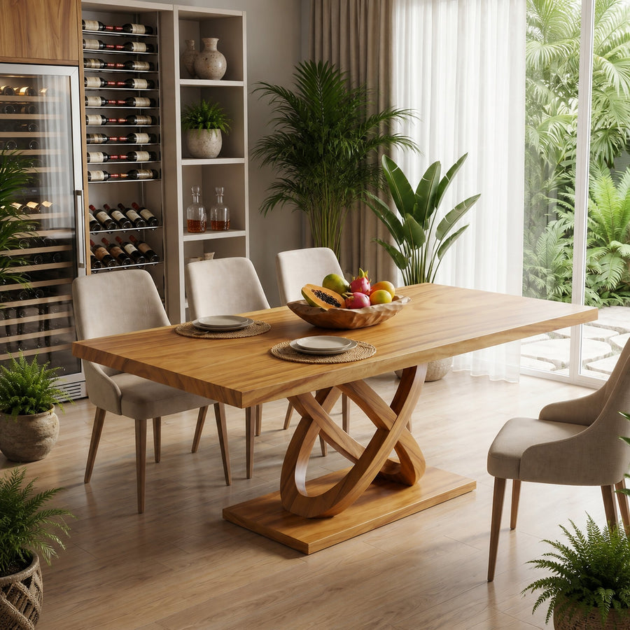 Light Wood Gathering Table For Tropical Dining Room
